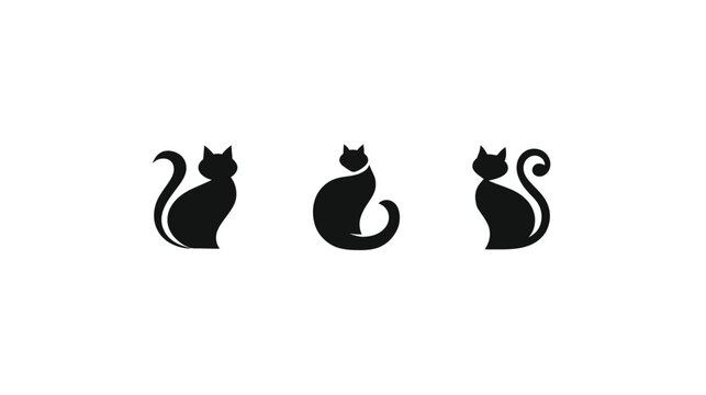 Elegant black cat silhouettes in various sitting poses, minimalist feline design on white background, vector style pet icon set - Powered by Adobe