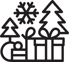 Christmas tree snowflake and gift icons on white background