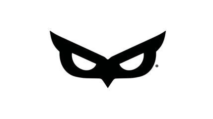 Stylized black mask graphic on white background, sharp angles resembling a superhero or owl face, mysterious icon concept