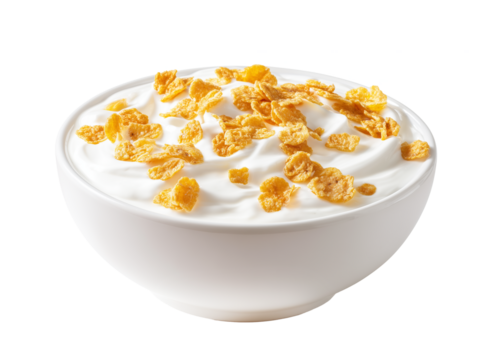 Yogurt with cereal in a bowl on a transparent background - Powered by Adobe