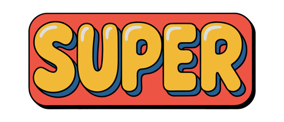 The word SUPER is displayed in a bold, retro, yellow font with a blue outline.