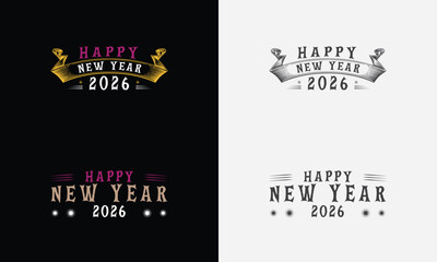Happy New Year 2026 vector logo set. Trendy typography for posters and apparel, t-shirt.