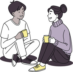 Young adults drinking coffee digital art