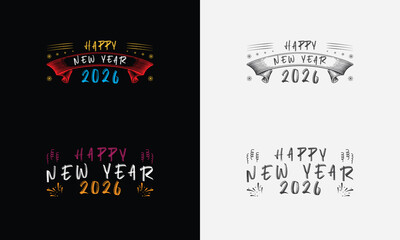 Happy New Year 2026 vector logo set. Trendy typography for posters and apparel, t-shirt.