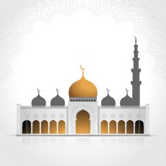 Minimalist vector illustration of a mosque with golden dome and minaret islam islamic
