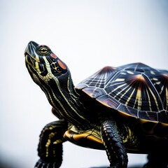 Red Eared Slider Turtle Head and Shell Detailed Close Up reptile