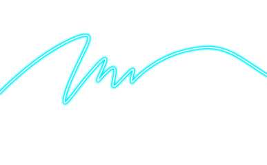 Neon wavy blue line. Smooth glowing curves on PNG background. Creating a modern, vibrant, dynamic visual effect. Digital designs, banners, music visuals, tech, posters, social media, UI elements