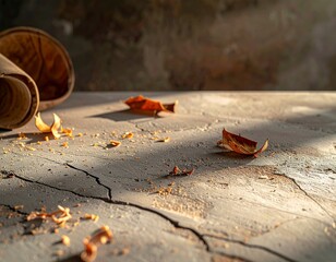 Wood Shavings on Concrete Surface. Generative Image