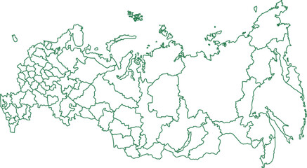 Detailed outline map of Russia with administrative borders – Green Vector Illustration