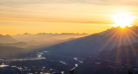 Sunset golden hour over Matanuska Valley in Alaska