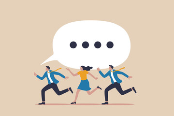 Business people running towards speech bubble with ellipsis symbol