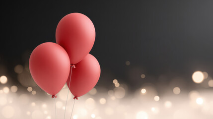 Three vibrant pink balloons floating against a blurred background of soft lights, creating a festive and celebratory atmosphere for various occasions