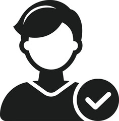 Person Profile with Checkmark Black Silhouette Flat Minimal Vector Icon