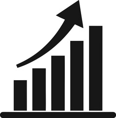 Rising Bar Chart with Upward Arrow Black Silhouette Vector Icon