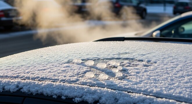 Icy morning commute car covered in frost and ice crystals glistening in sunlight winter driving safety tips and preparation for cold weather travel