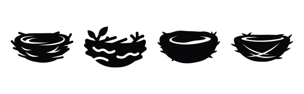 bird nest Easter silhouette art, black color and white background