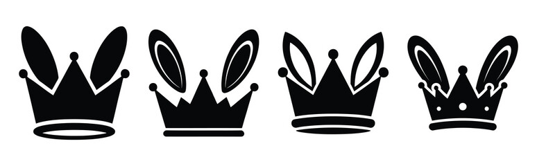 bunny crown Easter silhouette art, black color and white background