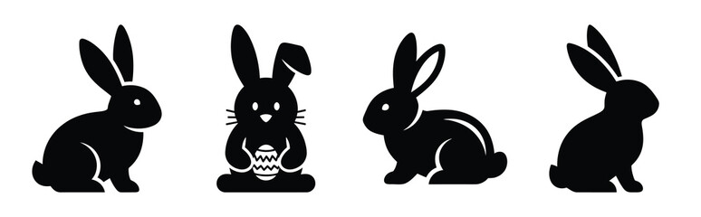 bunny Easter silhouette art, black color and white background