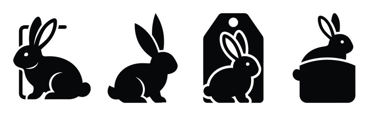 bunny label Easter silhouette art, black color and white background