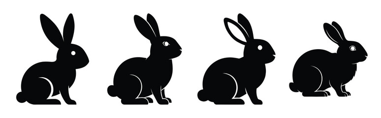 bunny silhouette Easter silhouette art, black color and white background