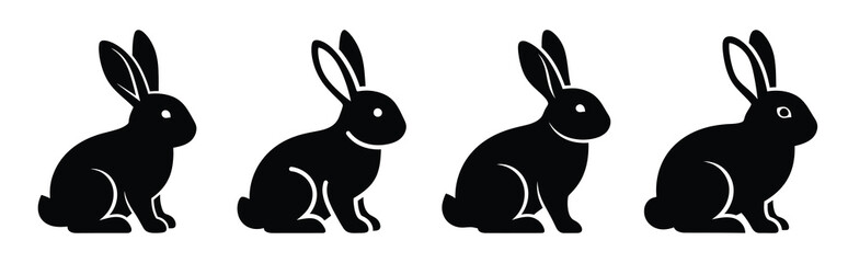 bunny sitting Easter silhouette art, black color and white background
