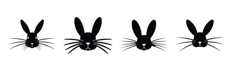 bunny whiskers Easter silhouette art, black color and white background