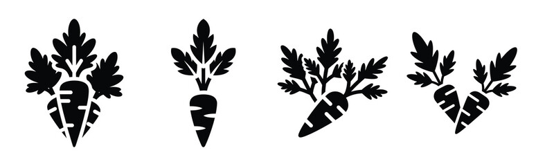 carrot leaves Easter silhouette art, black color and white background
