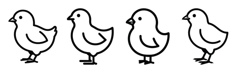 chick outline Easter silhouette art, black color and white background
