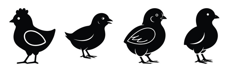 chick pattern Easter silhouette art, black color and white background