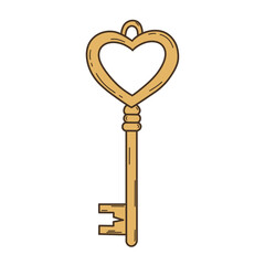 Vintage Heart Key Isolated Graphic Object for Love and Success Concept