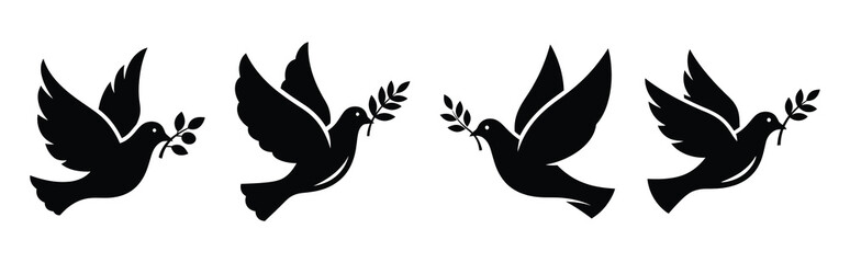 dove with olive Easter silhouette art, black color and white background