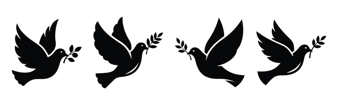 dove with olive Easter silhouette art, black color and white background