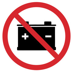 No batteries in this area allowed sign in red circle on white background