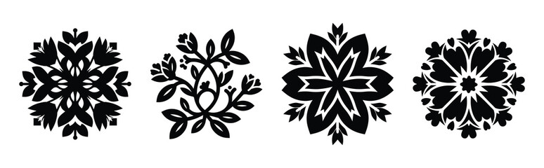 Fototapeta premium floral pattern Easter silhouette art, black color and white background