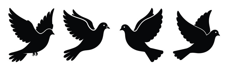flying dove Easter silhouette art, black color and white background