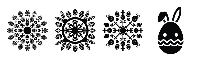 mandala Easter silhouette art, black color and white background