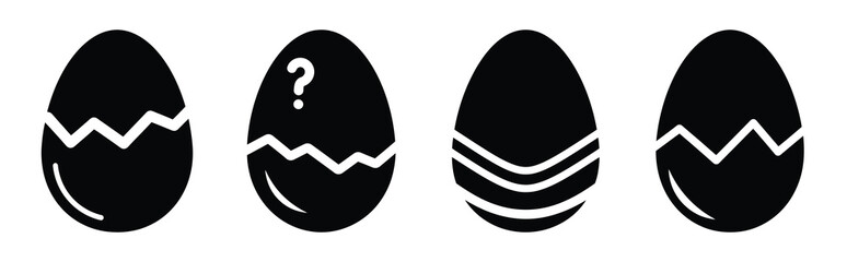 surprise egg Easter silhouette art, black color and white background
