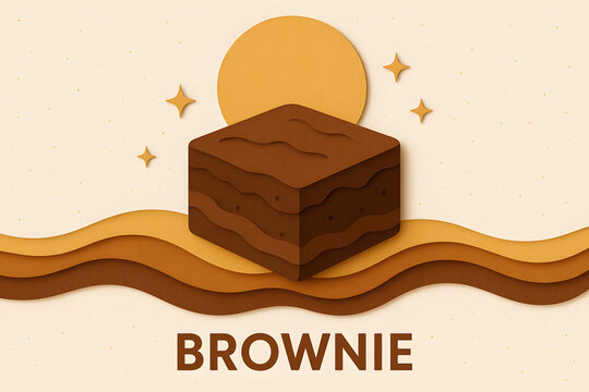 A delicious looking chocolate brownie with a sun and wave design