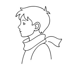 Obraz premium Boy in scarf portrait single line illustration