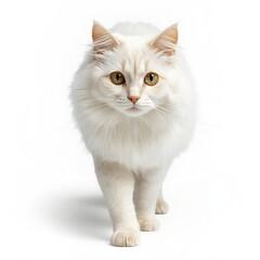 Obraz premium Fluffy barn cat with bright green eyes exploring its surroundings during daylight hours