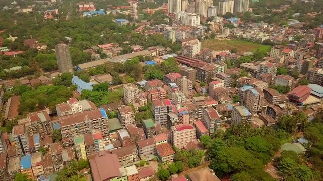  Futuristic aerial view panorama of developing Yangon city , Aerial view of Sule pagoda in downtown, Yangon, Myanmar. Sule Pagoda located in the heart of Yangon, Karaweik royal barge, Kandawgyi Lake, 