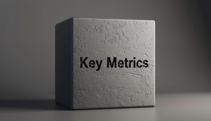 Visual representation of business key metrics displayed on a textured cube, symbolizing data analysis and performance measurement for strategic planning