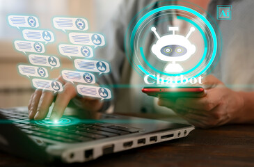 Engaging with an AI chatbot on a laptop and smartphone during a productive work session