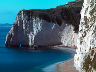 Extremely long exposure tight shot of Swyre head and butter rock on the Jurassic coast.  Dorset.