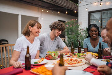 Perfect Outdoor Party, Garden Celebration with Delicious Food, Bar-B-Q, Wine, and Dining Decorations, Enjoying Picnic Meals Drinks at the Table, Creating Memorable Holiday Event with Friends Family