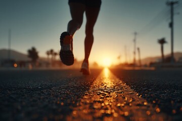 Faceless athlete jogging slowly during comeback training soft sunlight motion blur realism