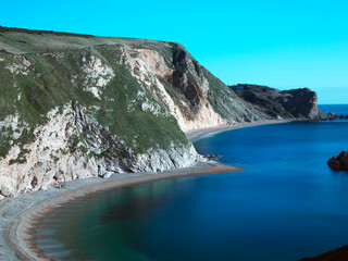 Extremely long exposure shot of Man O'War beach and St Oswald's bay.  The Jurassic coast, Dorset