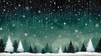 Winter Forest with Falling Snow and Hanging Snowflakes Backdrop Keywords: snow, snowflake, winter, christmas, holiday, photo