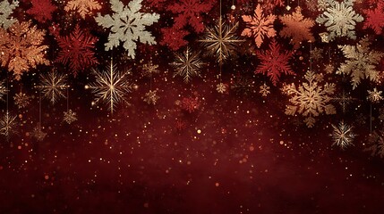 Festive Red and Gold Glittering Snowflakes with Bokeh Lights photo Background winter christmas