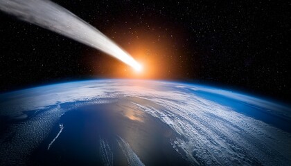 View Of A Comet From Spacecraft Icy Nucleus With Tail Of Gas And Dust Streaming Away From The Sun